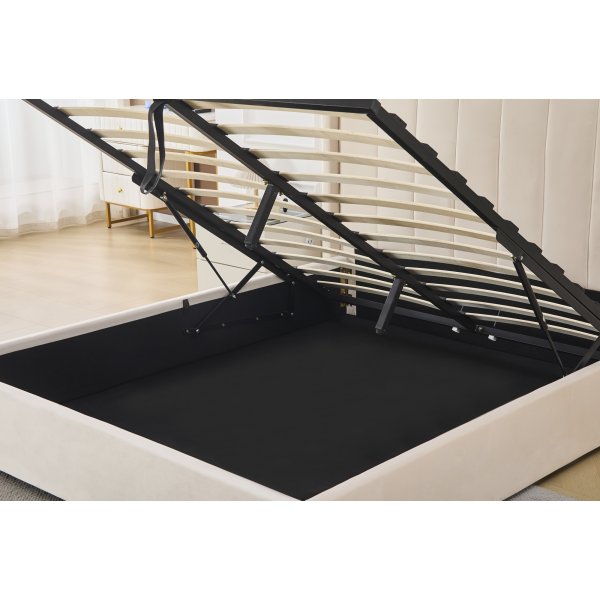 Sengeramme med hodegavl og oppbevaring 180 x 200 cm - Beige - Bianca
