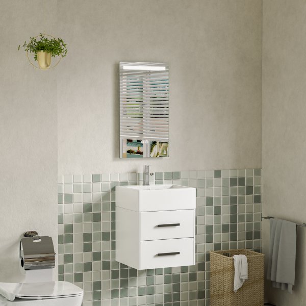 Baderomspakke 80 cm hvite myktlukkende skuffer og LED-speil - Elara Baderomspakke 80 cm hvite myktlukkende skuffer og LED-speil - Elara