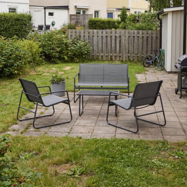 Zanzibar loungegruppe sofa og lenestoler med salongbord svart + Flekkfjerner for m�bler