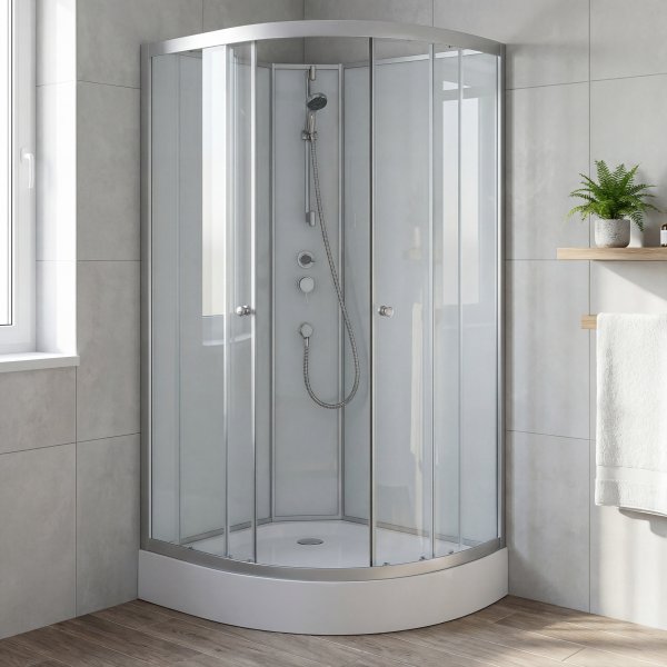 Dusjkabinett 90�90x210 cm Hvitt glass og massasjedyser - Vel�r