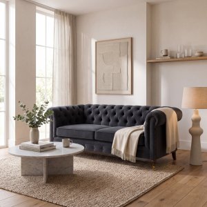 Chesterfield sofa Cambridge Deluxe 2,5-seter - M�rkegr� fl�yel