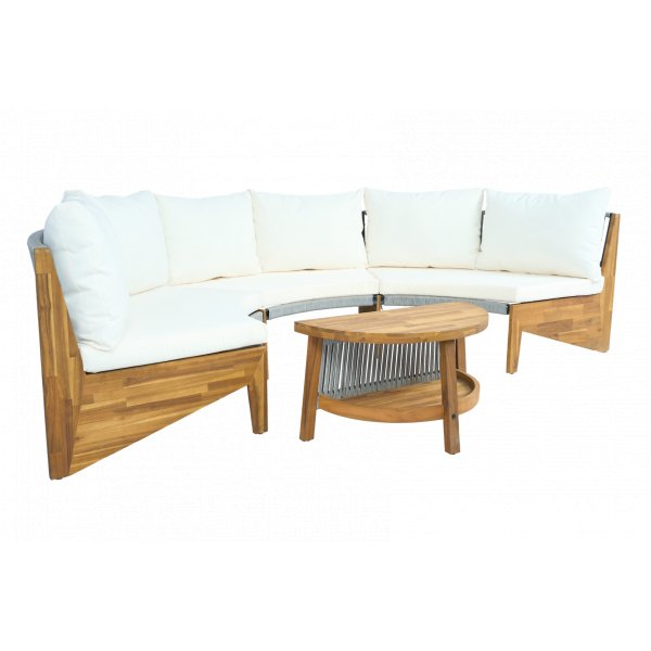 Rundt sofasett med bord | To sofaer i tau og akasietre | Kremfarget