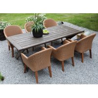 Oxford utendørs spisegruppe; brunt bord 220 cm inkl. 6 stk. Valetta lenestoler naturfarget kunstrotting Oxford utendørs spisegruppe; brunt bord 220 cm inkl. 6 stk. Valetta lenestoler naturfarget kunstrotting