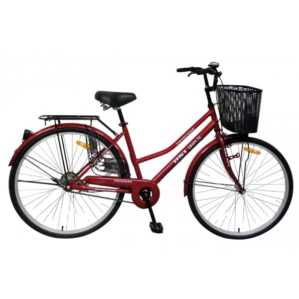 Damesykkel 26" - Rød | Klassisk modell med kurv og bagasjebrett Damesykkel 26" - Rød | Klassisk modell med kurv og bagasjebrett