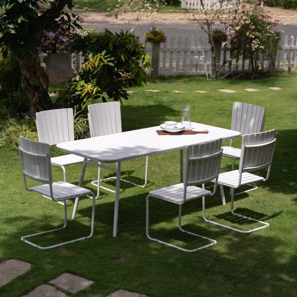 Holmsund matvaregruppe; bord 180x80 cm med 6 stoler - hvitt + Tekstilimpregnering for utembler