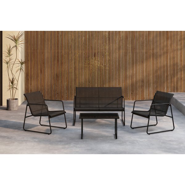 Utendørsgruppe Laguna med sofa, lenestoler og salongbord - svart Utendørsgruppe Laguna med sofa, lenestoler og salongbord - svart