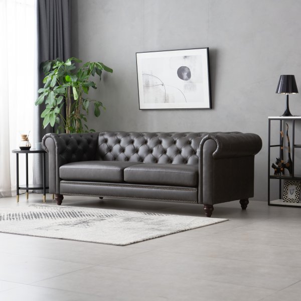 Sofa Chesterfield 3-seter 219 cm - m�rkebrun PU