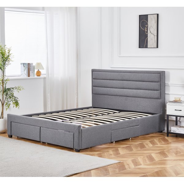 Sengeramme med oppbevaring inkludert hodegavl 180 x 200 cm - Gr�