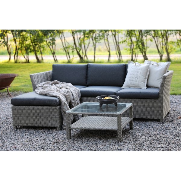 Norrhult utembelgruppe 3-seter sofa inkl. fotskammel & bord - Gr kunstrotting