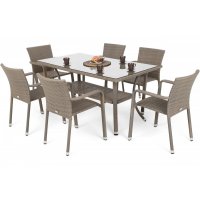 Spisegruppe Sumba bord + 6 stoler - Beige melert Spisegruppe Sumba bord + 6 stoler - Beige melert