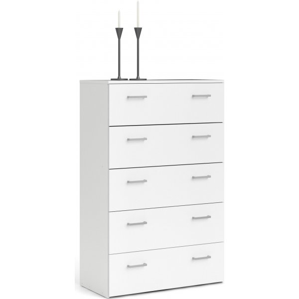Space kommode hvit med 5 skuffer, bredde 74 cm og h�yde 115 cm