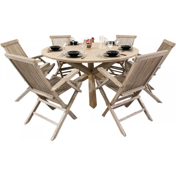 Salt� rundt spisebord i gr� teak - 150 cm diameter