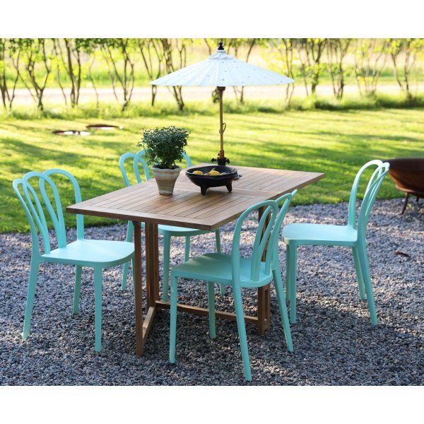 Spisegruppe Salt teak: Klaffbord i teak inkl. 4 stk. Bally stoler