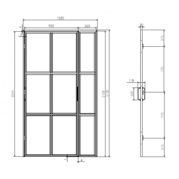 Industriglassd�r - Enkel med sidedel som kan �pnes