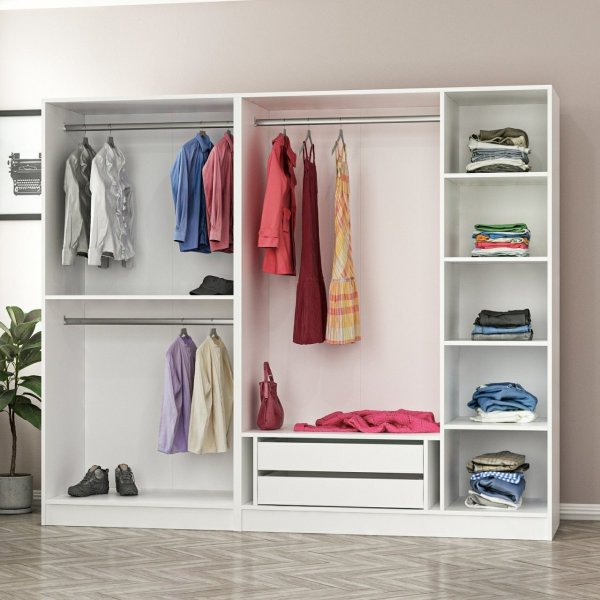 Cavolo garderobeskap 225x52x210 cm - Hvit/svart