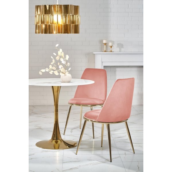 Spisebord rundt �90 cm - Marmorert glass/gull