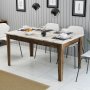 1 Milan spisebord 145 x 88 cm - Hvit marmor/valnøtt
