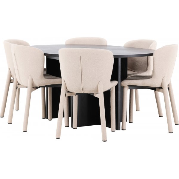 Spisebord Strada med 6 Astoria stoler - Beige/svart Spisebord Strada med 6 Astoria stoler - Beige/svart