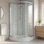 Dusjkabinett 90�90x210 cm Hvitt glass og massasjedyser - Vel�r
