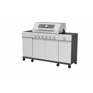 Gassgrill med sidebrenner og oppbevaringsskap - 6 brennere - rustfritt st�l