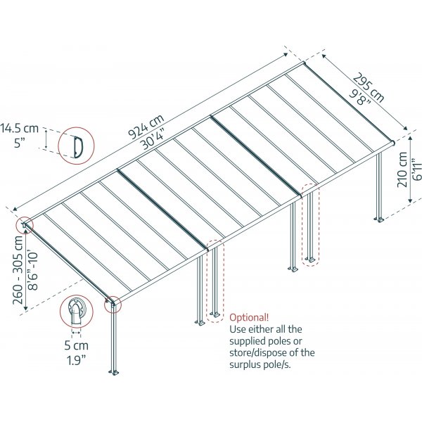 Canopia Olympia Balkongtak i Aluminium 3 x 9 - Mørk grått/klart glass Canopia Olympia Balkongtak i Aluminium 3 x 9 - Mørk grått/klart glass