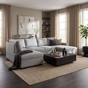 U-sofa Solna med oppbevaring - 309 cm - lys grå U-sofa Solna med oppbevaring - 309 cm - lys grå