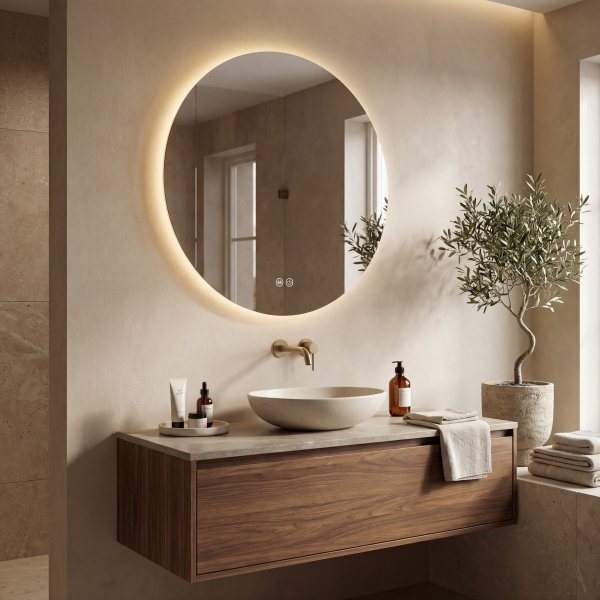 Rundt baderomsspeil 60 cm | LED-belysning og antidugg Rundt baderomsspeil 60 cm | LED-belysning og antidugg