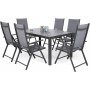 Utespisegruppe Ibiza bord 150cm + 6 stoler - Gr/mrkegr