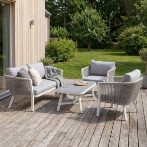 Loungesett grå med hvite puter - Virya + Møbelpleie Loungesett grå med hvite puter - Virya + Møbelpleie