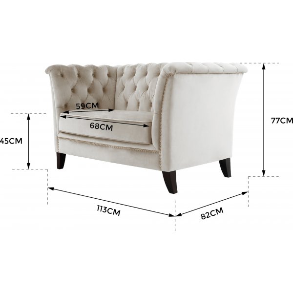 Lenestol i chesterfield beige fl�yel - Milton