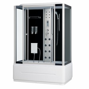 Dusjkabinett 135�85x215 cm | Sort bakglass og massasjefunksjon | Nox