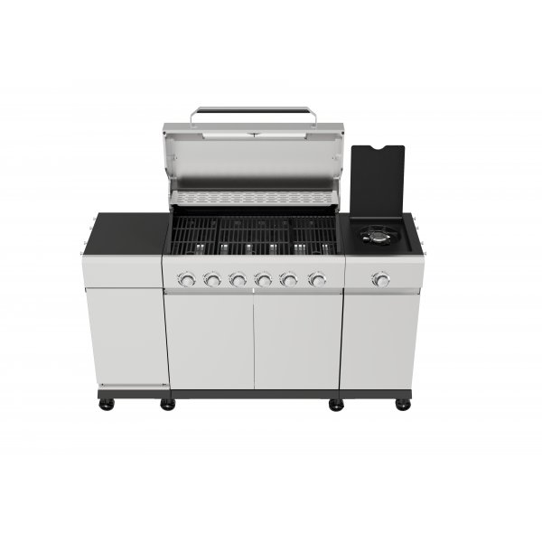 Gassgrill med sidebrenner og oppbevaringsskap - 6 brennere - rustfritt st�l