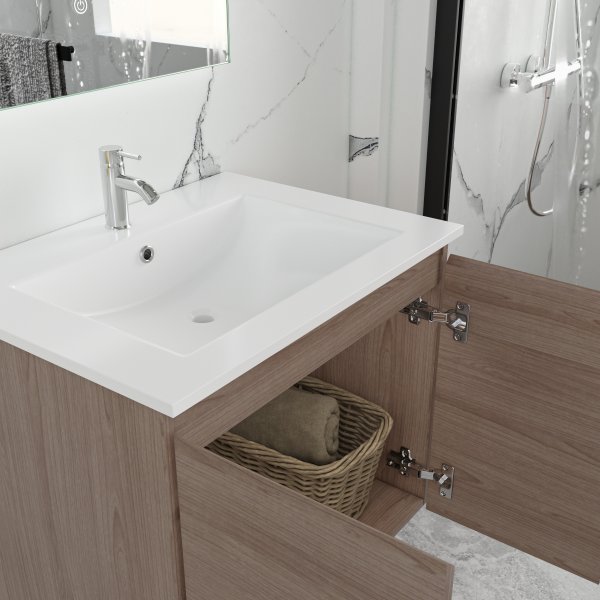 Baderomsmbler Stockholm 60 cm - Mrk treimitasjon + 2.00 x Baderomskrok