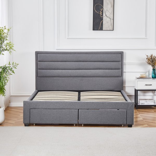 Sengeramme med oppbevaring inkludert hodegavl 180 x 200 cm - Gr�
