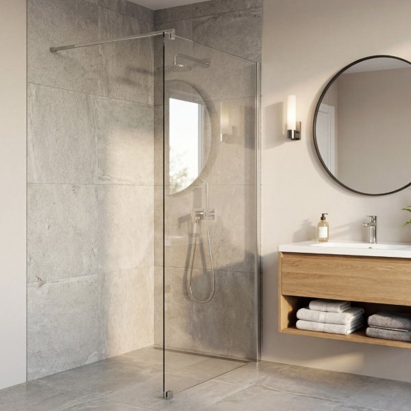 Dusjvegg Crystal 900 - 90x190 cm i 8 mm herdet glass | Dusjvegg med kromprofiler Dusjvegg Crystal 900 - 90x190 cm i 8 mm herdet glass | Dusjvegg med kromprofiler