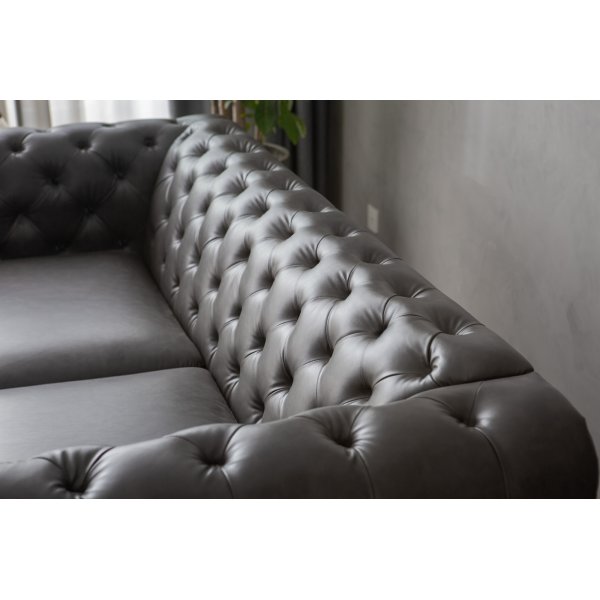 Sofa Chesterfield 3-seter 219 cm - m�rkebrun PU