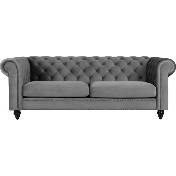 Chesterfield 3-seters sofa 210 cm gr� fl�yel