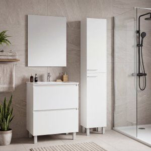Baderomspakke 60 cm hvit med h�yskap og speil - Split + Toalettpapirholder