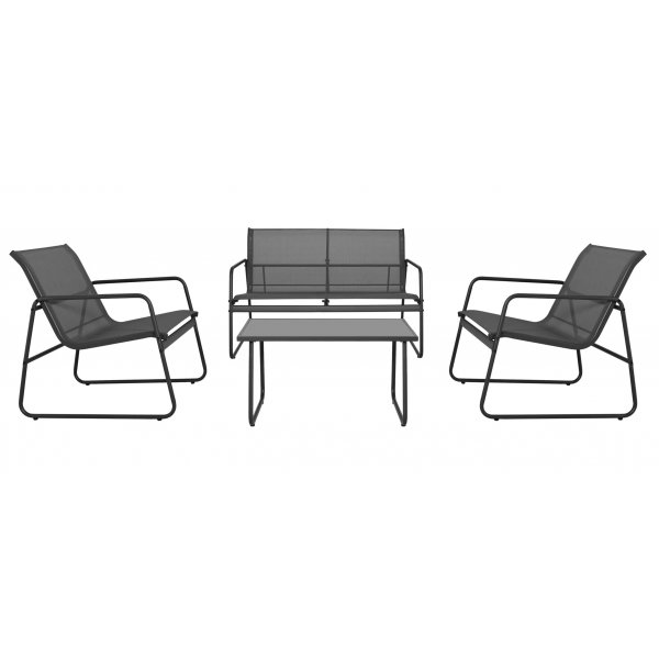 Utendørsgruppe Laguna med sofa, lenestoler og salongbord - svart Utendørsgruppe Laguna med sofa, lenestoler og salongbord - svart