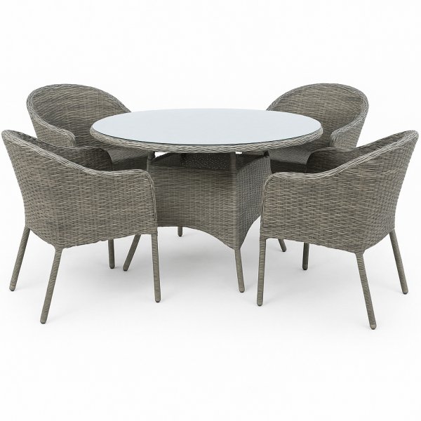 Utendrs spisegruppe - Jacksonville & Belle | Gr syntetisk rotting | 4 lenestoler