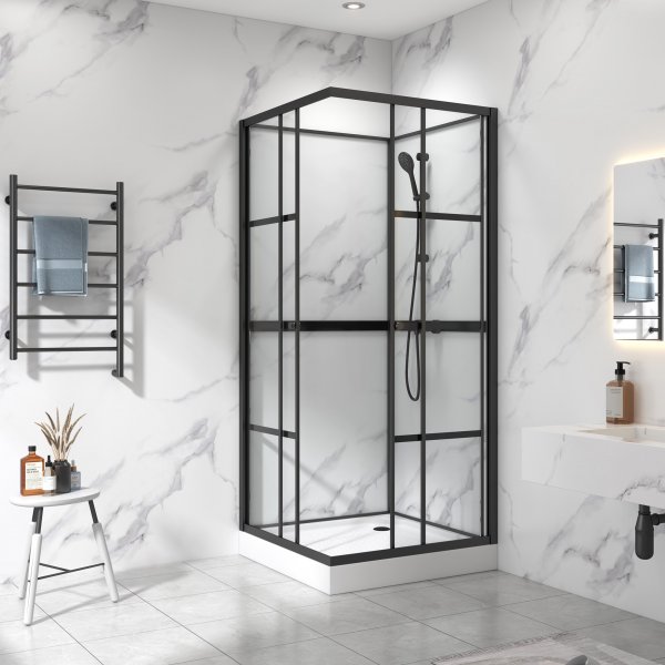 Komplett dusjkabinett 80x80x215cm | Industrielt design med sprosser | Svart