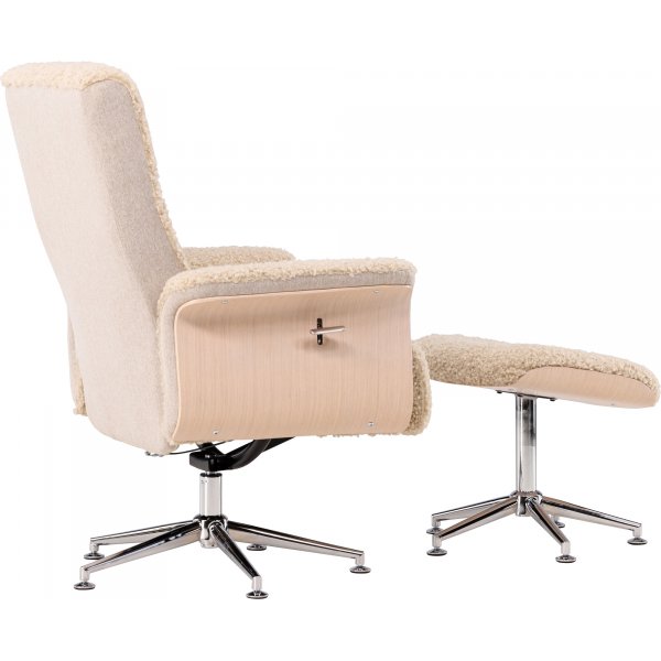 Lenestol med fotskammel Hag�n - beige teddy hvitvasket