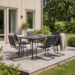 Holmsund spisegruppe svart 6 stoler 150x90 cm + Møbelpleie Holmsund spisegruppe svart 6 stoler 150x90 cm + Møbelpleie