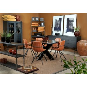 Syv rundt spisebord 120 cm - Sort ask finer