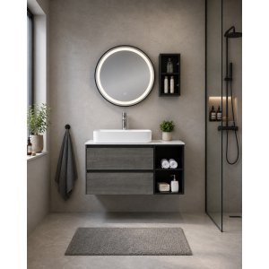 Baderomspakke 90 cm grå med speil og sidehylle - Dove + Toalettpapirholder Baderomspakke 90 cm grå med speil og sidehylle - Dove + Toalettpapirholder