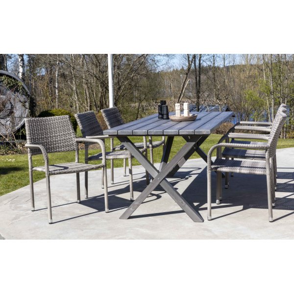 Scottsdale utespisegruppe med 6 stk karmstoler (stablebare) og spisebord 190 cm - Grå Scottsdale utespisegruppe med 6 stk karmstoler (stablebare) og spisebord 190 cm - Grå