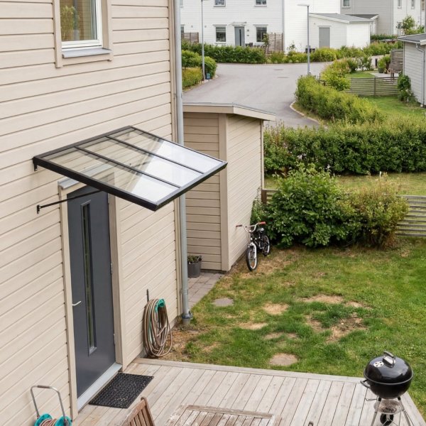 Inngangsmarkise i svart polykarbonat 90x140 cm - Tak over d�r