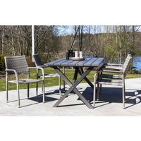 Scottsdale utespisegruppe med 4 stk karmstoler (stablebare) og spisebord 150 cm - Grå Scottsdale utespisegruppe med 4 stk karmstoler (stablebare) og spisebord 150 cm - Grå