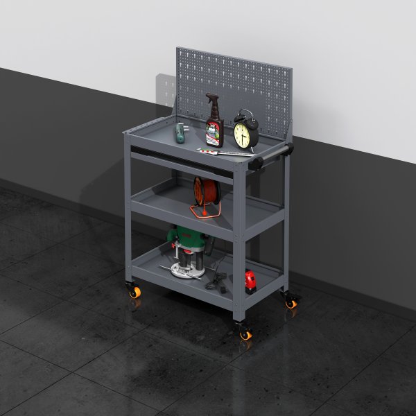 Arbeidsvogn med pinnebrett | 3 hyller | kompakt design