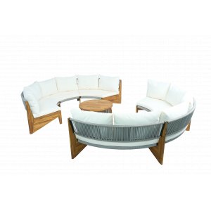 Rundt sofasett med bord | To sofaer i tau og akasietre | Kremfarget Rundt sofasett med bord | To sofaer i tau og akasietre | Kremfarget